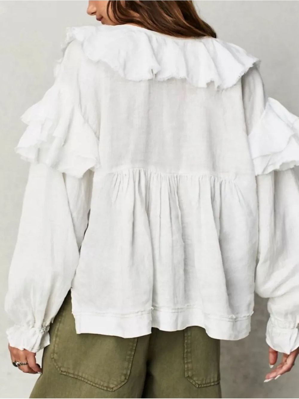 SMALL NWOT FREE PEOPLE RUFFLE LINEN TOP - Picture 4 of 4